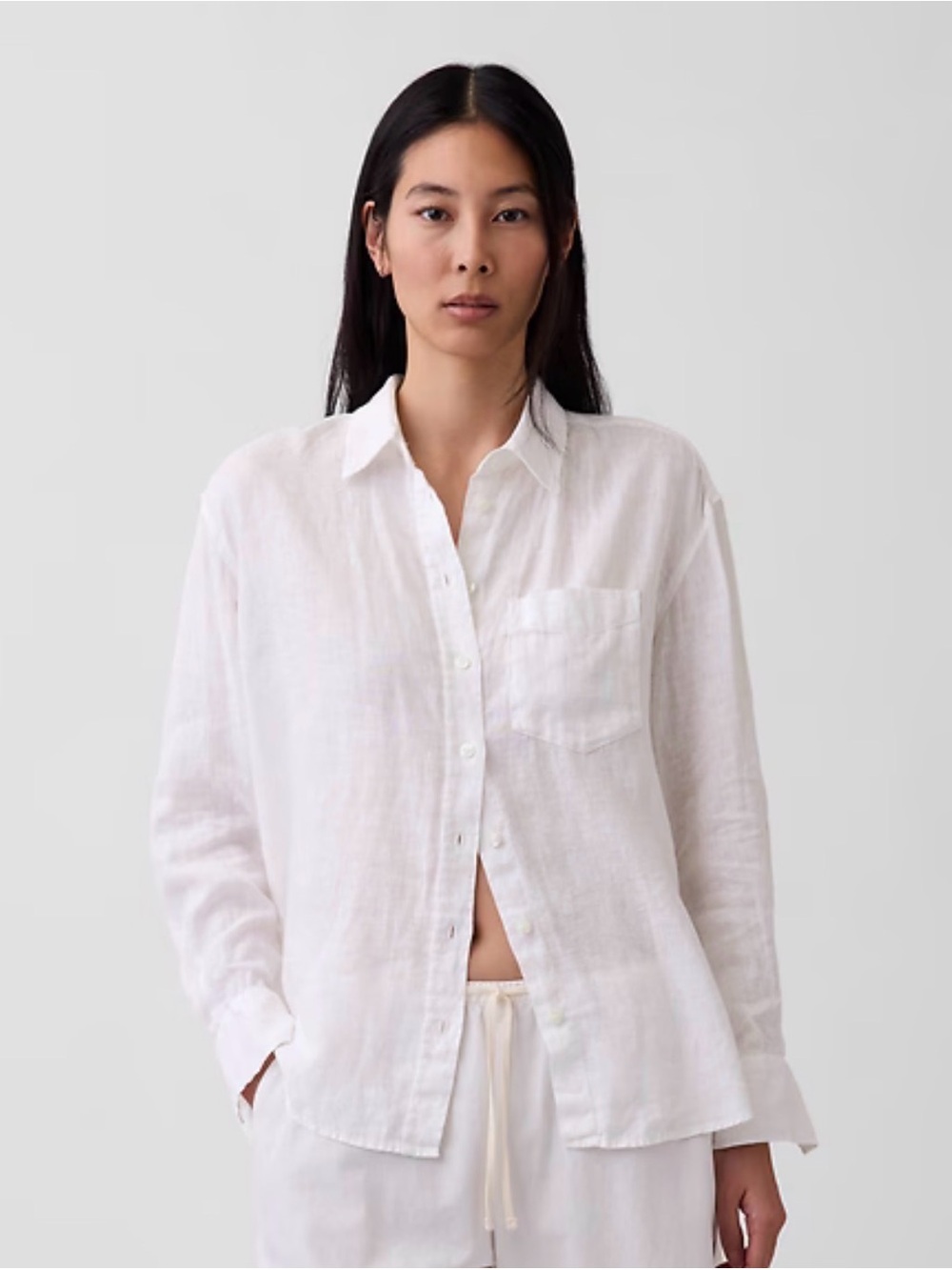 GAP 100% Linen Oversized Shirt Women’s Button Down White Size Medium